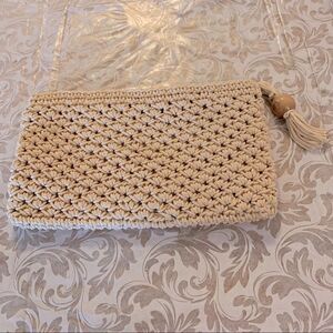 Makeup Bag Woven Lined Wood Ball Detail Made in Japan 11”X6” NWOT
